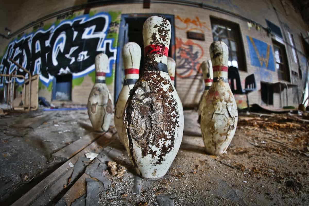 Artistic photo using partially broken bowling pins